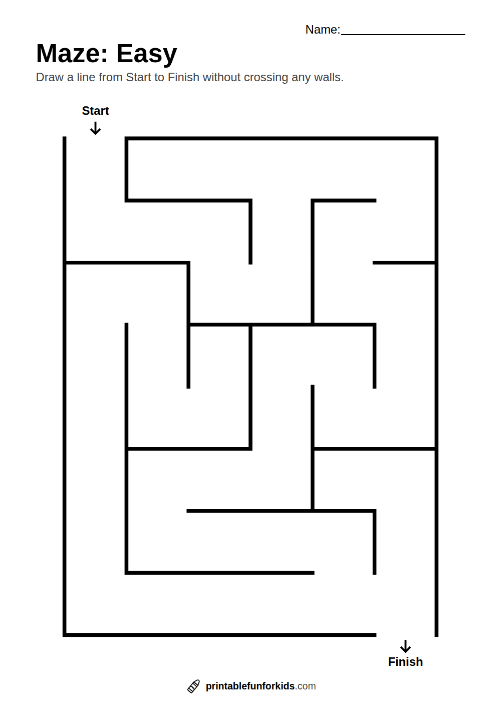 Easy printable maze with wide paths and a start and finish